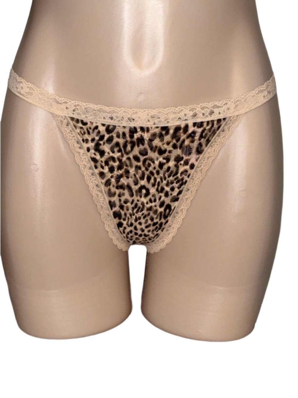 Victoria's Secret Leopard Print Lace-Trim Thong in Nude and Black